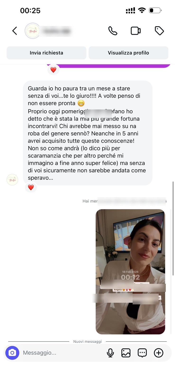 Messaggio Instagram di una founder grata al team